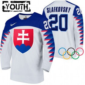 Camisola Eslováquia Juraj Slafkovsky 20 2022 Winter Olympics Branco Authentic - Criança